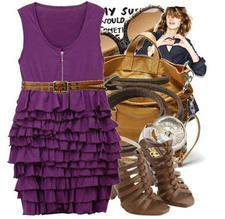 紫色复古款连衣裙装